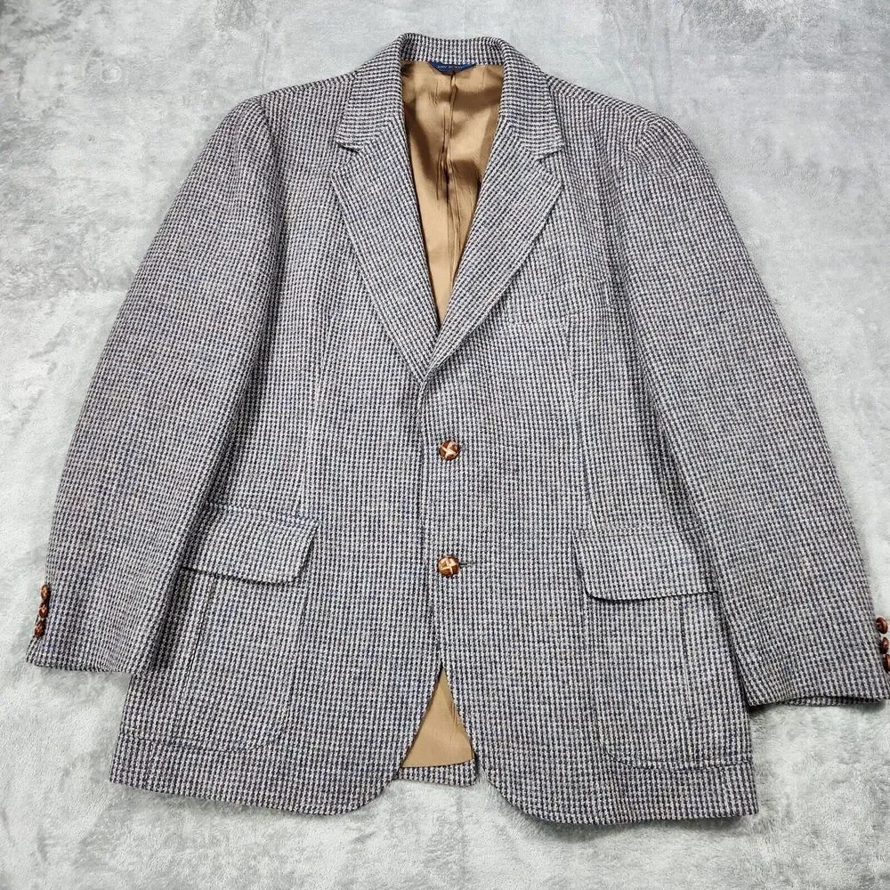 Pendleton Wool Sport Coat Mens Size 44 Houndstooth Gray Tweed‎